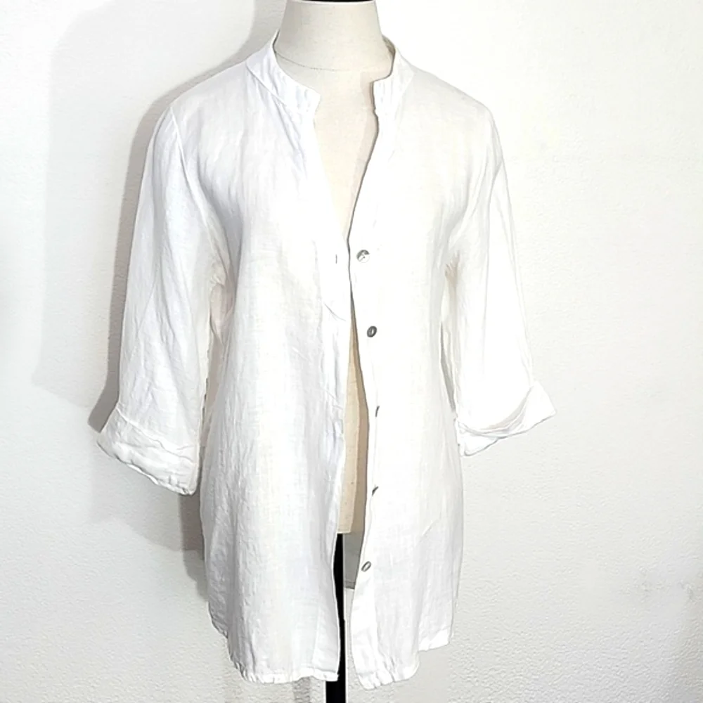 Lungo L'arno Shirt 100% Linen Mother Of Pearl Buttons Long Sleeves White Size L - Picture 7 of 12